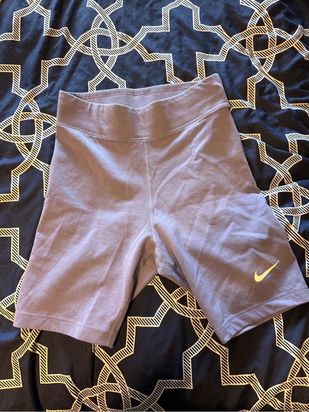 Nike Lavender High-Waist Bike Shorts with Yellow Swoosh